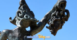 Perseus holds the head of Medusa, bronze statue by Salvador Dali on the Avenida del Mar in Marbella, Spain - One of ten spectacular Dali sculptures